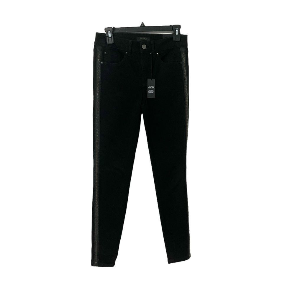 Ann Taylor The Skinny Black Jeans With Beaded Band Size 2